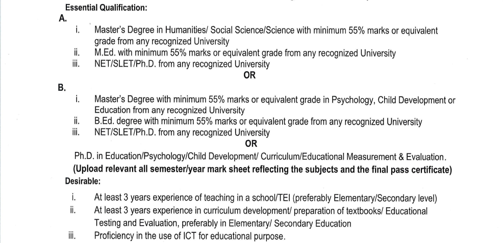 Educational qualification for DIET Assam Lecturer recruitment