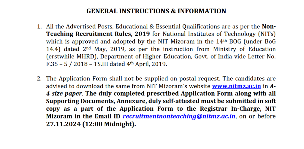 NIT Mizoram recruitment 2024 General Recruitment