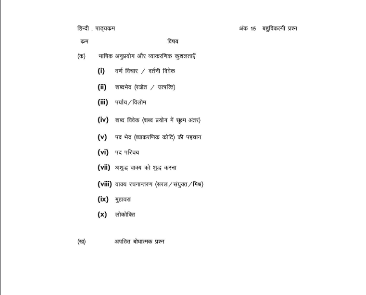 NVS Class 9 Admission Form 2024-25 Hindi Syllabus